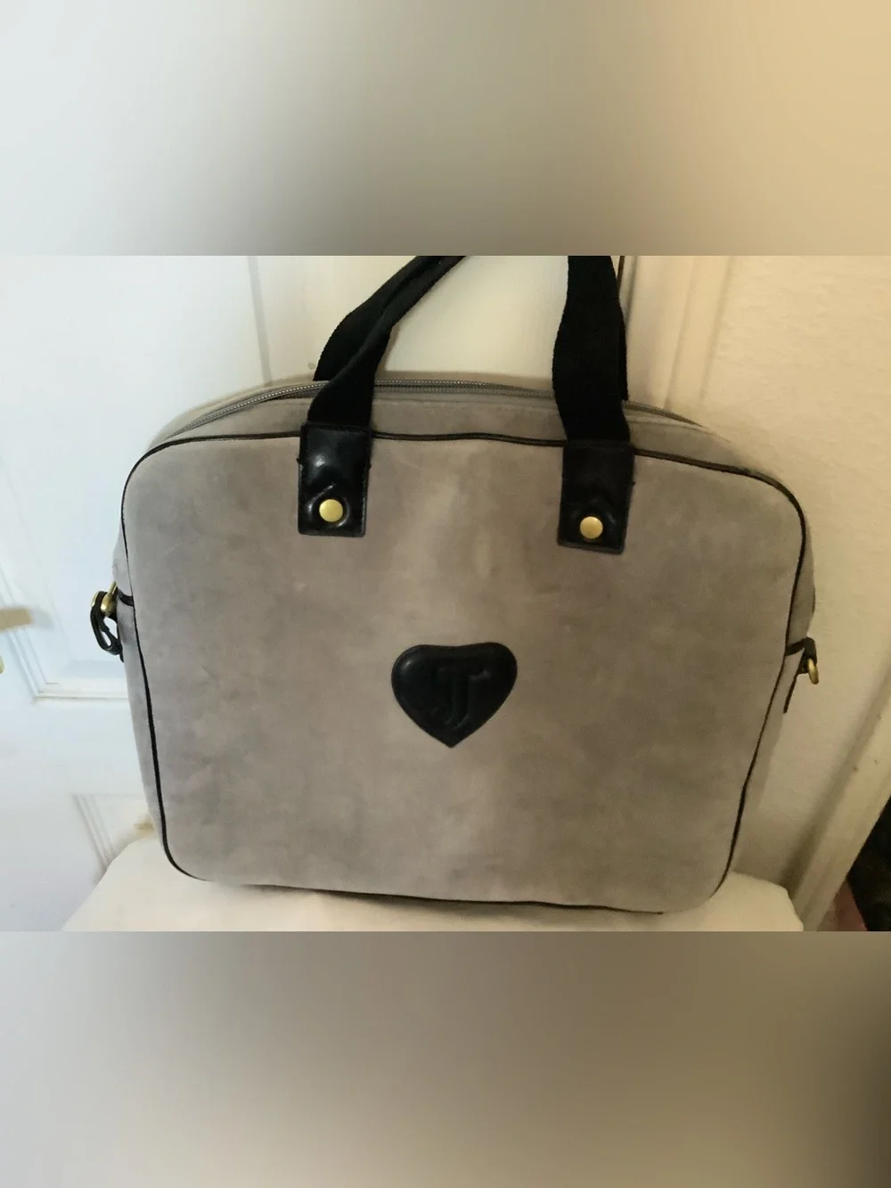 Juicy Couture Grey & Black Velvet laptop bag